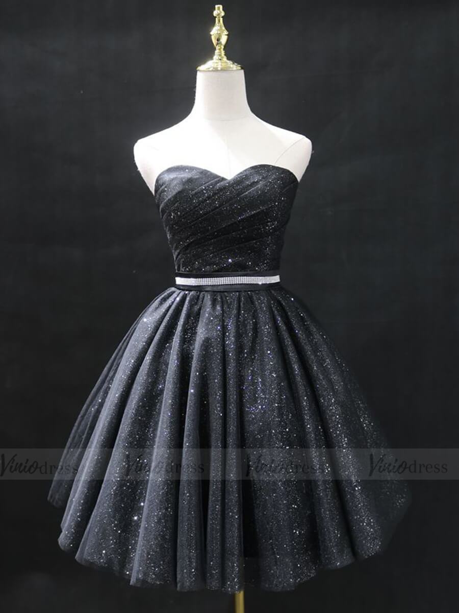 Strapless Sparkly Black Homecoming Dresses Cocktail Dress SD1220-homecoming dresses-Viniodress-Black-Custom Size-Viniodress