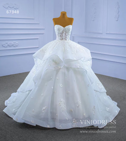 Strapless Wedding Gown Lace Appliqued Tiered Wedding Dresses 67348-wedding dresses 2025 -Viniodress-Ivory-Custom Size-