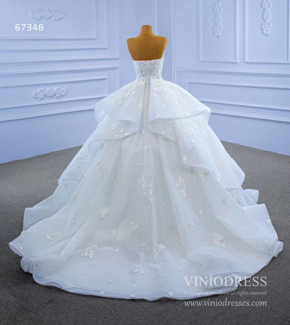 Strapless Wedding Gown Lace Appliqued Tiered Wedding Dresses 67348-wedding dresses 2025 -Viniodress-Ivory-Custom Size-