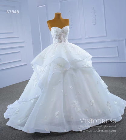 Strapless Wedding Gown Lace Appliqued Tiered Wedding Dresses 67348-wedding dresses 2025 -Viniodress-Ivory-Custom Size-