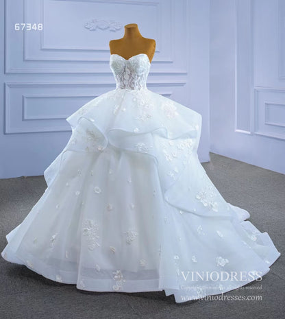 Strapless Wedding Gown Lace Appliqued Tiered Wedding Dresses 67348-wedding dresses 2025 -Viniodress-Ivory-Custom Size-