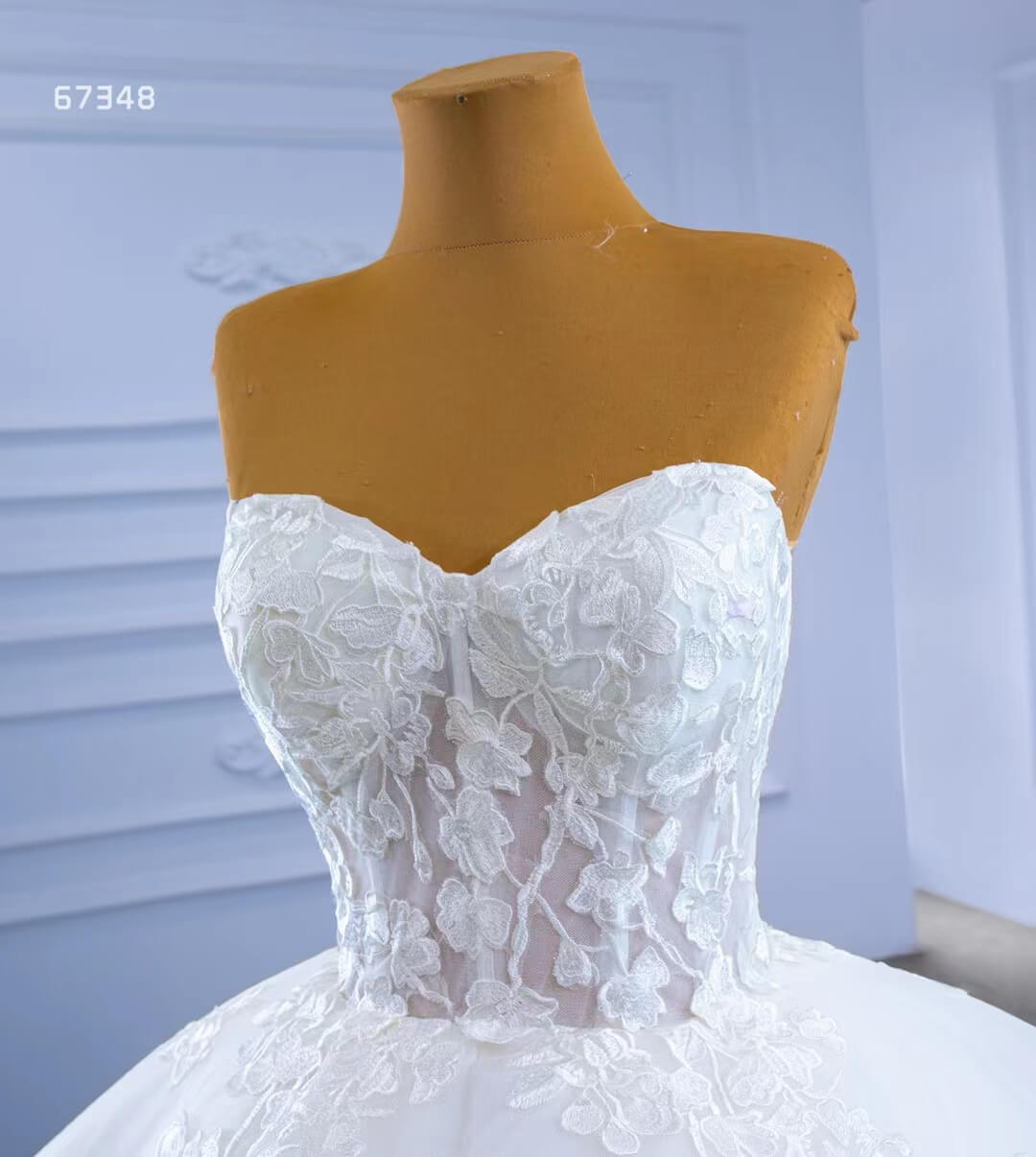 Strapless Wedding Gown Lace Appliqued Tiered Wedding Dresses 67348-wedding dresses 2025 -Viniodress-Ivory-Custom Size-