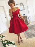 Tea Length Red Prom Dresses Off the Shoulder Hoco Dress SD1137
