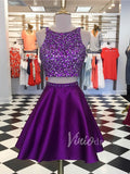 Two Piece Beaded Purple Homecoming Dresses with Pockets SD1190
