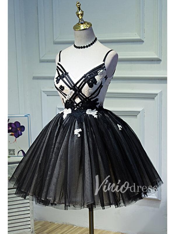 V Neck Short Black Homecoming Dresses with Straps SD1007-homecoming dresses-Viniodress-Black-Custom Size-Viniodress