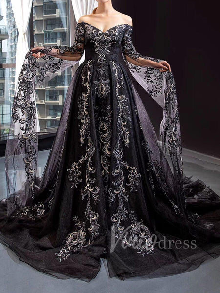 Vintage Black Lace Formal Dresses with Long Sleeve FD1481 – Viniodress