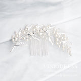 Vintage Bridal Comb with Pearl and Leaf AC1066-Headpieces-Viniodress-Silver-Viniodress