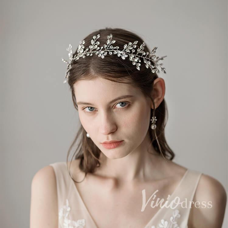 Vintage Crystal Sprig Silver Bridal Headband ACC1117-Headpieces-Viniodress-Silver-Viniodress