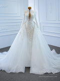 Vintage High Neck Pearl Beaded Wedding Gown with Long Sleeves 67218