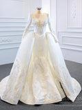 Vintage Lace Appliqued Satin Wedding Dresses with Sleeves VW1784