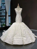 Vintage Lace Trumpet Wedding Gowns V Neck Wedding Dresses FD1207