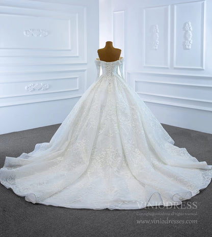 Vintage Lace Wedding Gowns Off Shoulder Long Sleeve Wedding Dresses VW1022-wedding dresses 2025 -Viniodress-As Picture-Custom Size-