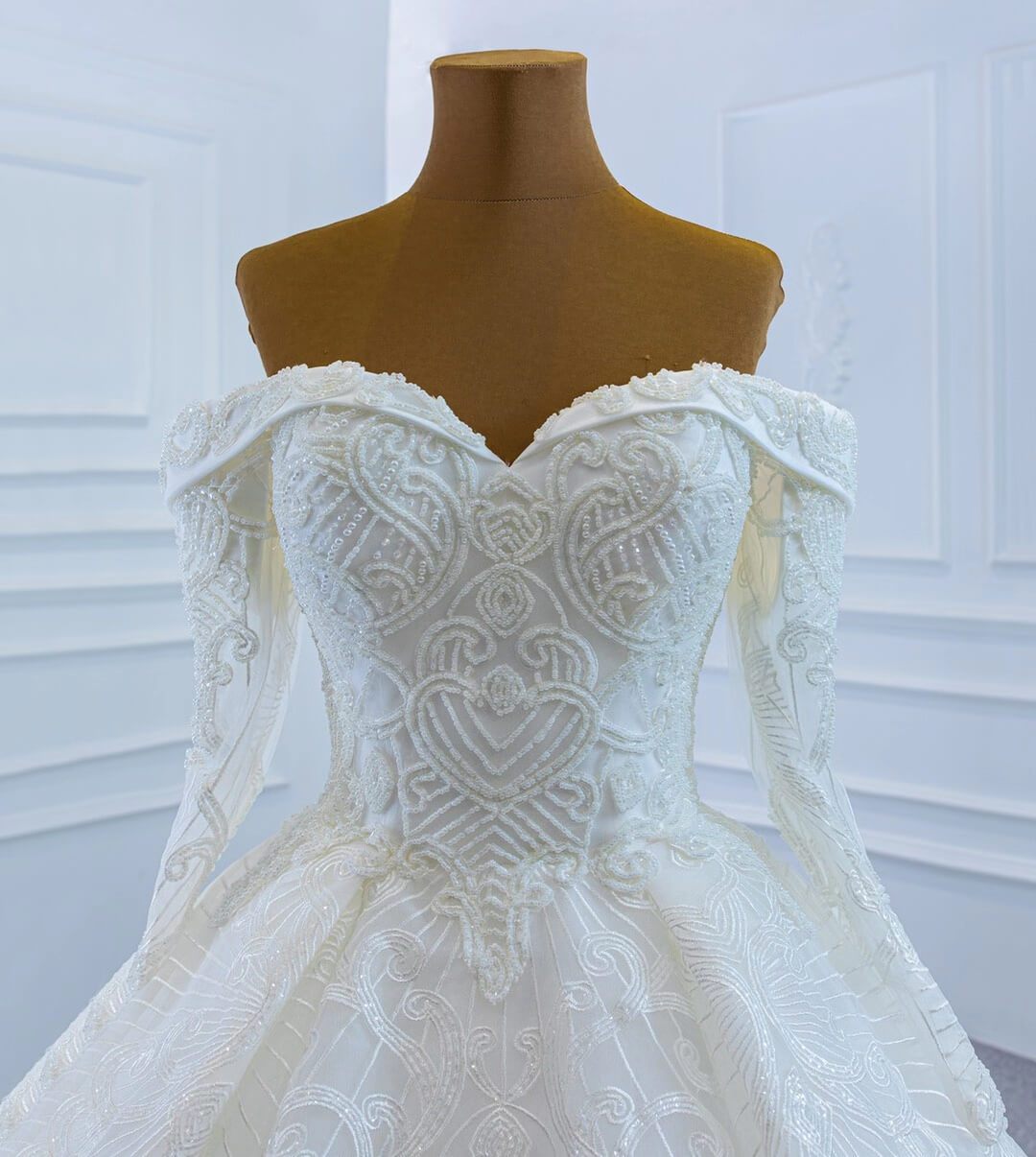 Vintage Lace Wedding Gowns Off Shoulder Long Sleeve Wedding Dresses VW1022-wedding dresses 2025 -Viniodress-As Picture-Custom Size-