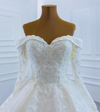 Vintage Lace Wedding Gowns Off Shoulder Long Sleeve Wedding Dresses VW1022-wedding dresses 2025 -Viniodress-As Picture-Custom Size-
