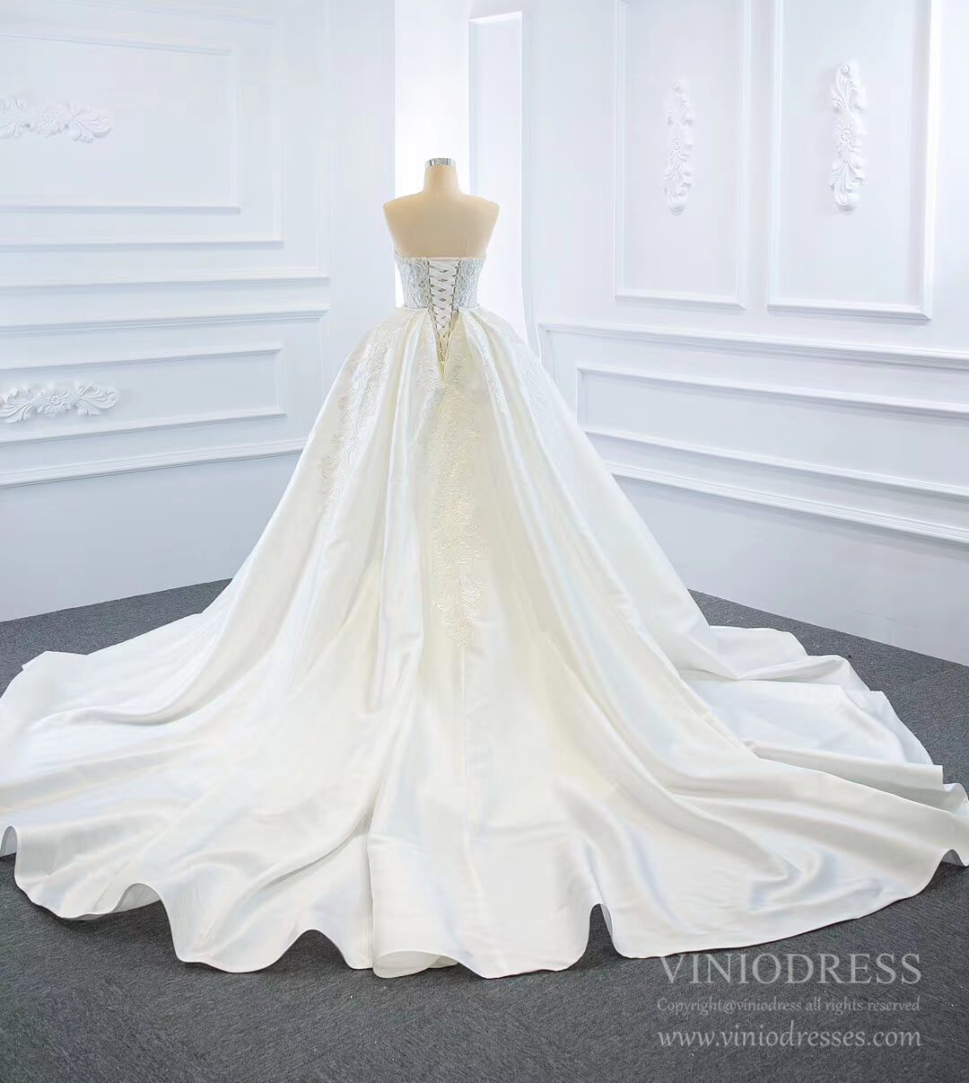 Vintage Mermaid Lace Wedding Dresses with Removable Skirt VW1801-wedding dresses 2025 -Viniodress-Ivory-Custom Size-
