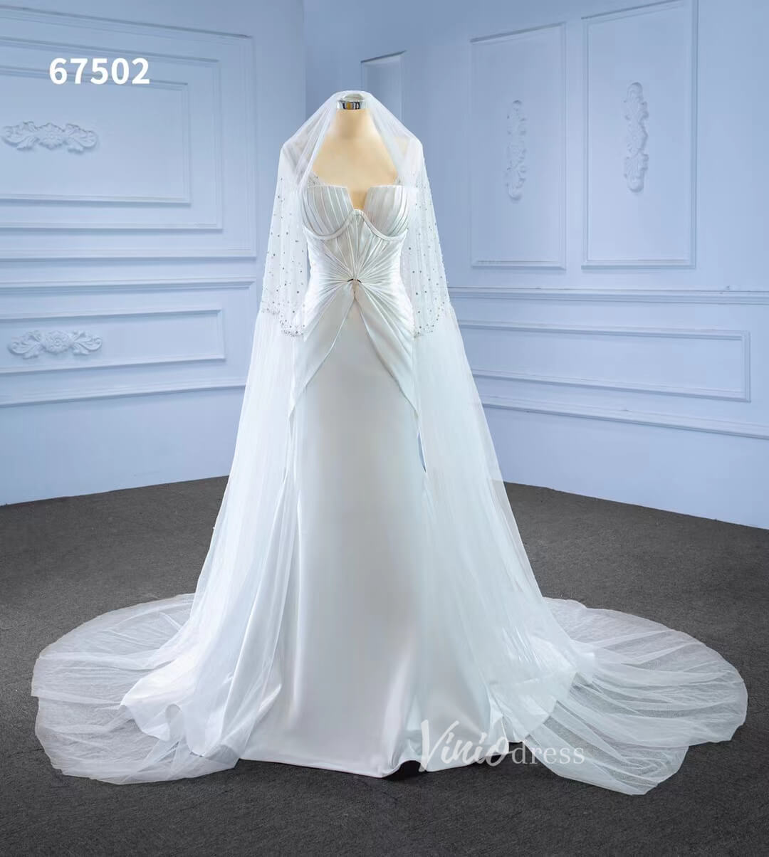 Vintage Mermaid Satin Wedding Dresses 67502-wedding dresses 2025 -Viniodress-Ivory-Custom Size-