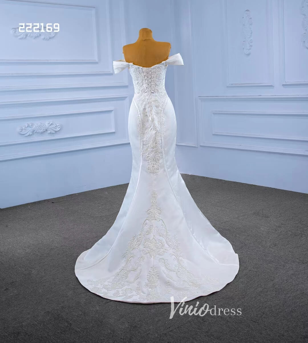 Vintage Mermaid Satin Wedding Dresses with Removable Overskirt 222169-wedding dresses 2025 -Viniodress-Ivory-Custom Size-