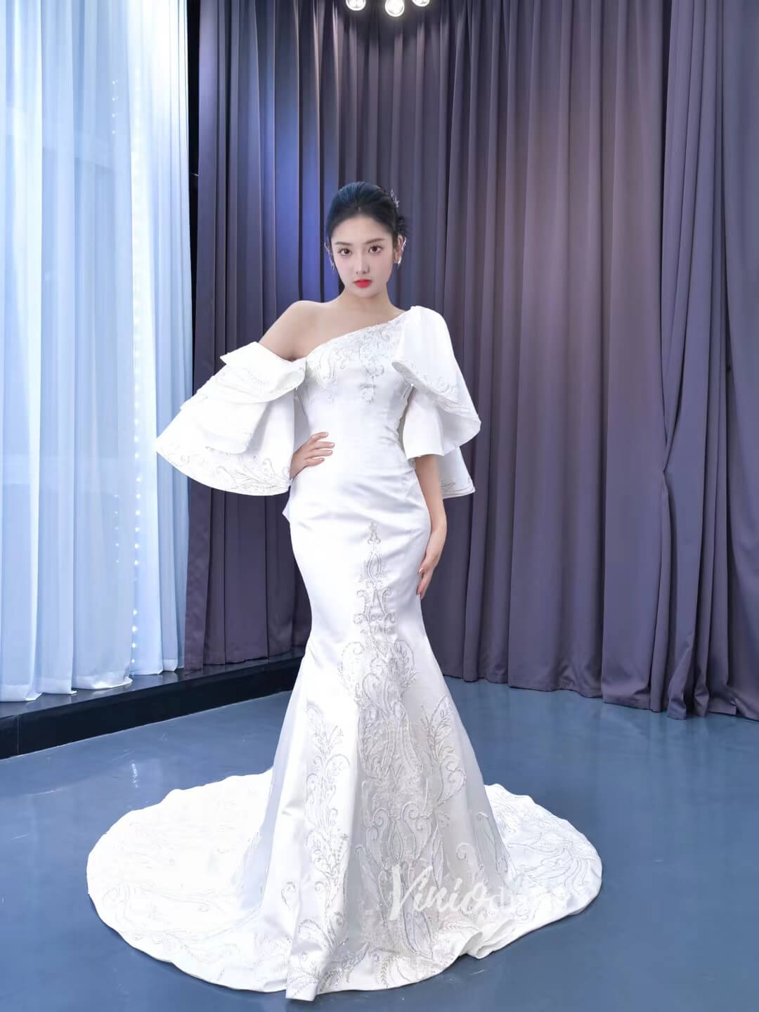 vintage ruffle wedding dress Satin Mermaid Dresses Sleeves 222165 Andri Halterneck Layered Bubble US 6 / UK Sleeveless Short Dress Size:10.5 US
