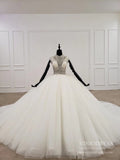 Vintage Sleeveless Wedding Dresses Modest Beaded Tulle Ball Gown VW1668