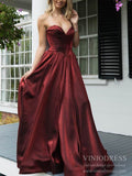 Vintage Strapless Burgundy Long Prom Dresses Sweetheart Neck FD2051B