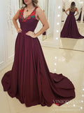 Vintage Wine Red Prom Dresses A-line Elegant Evening Dress FD2014