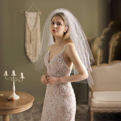 Waist Length Mesh Veil-Accessories 2025 -Viniodress-Ivory-