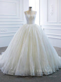 Wide Strap Beaded Ball Gown Lace Wedding Dresses VW1463