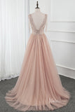 A-line Beaded Champagne Blush Tulle Prom Dresses 2022 FD2797-prom dresses-Viniodress-Viniodress