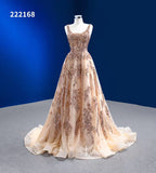 A-line Gold Prom Dress Sparkly Long Pageant Dress 222168-prom dresses-Viniodress-Viniodress