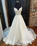 A-line Lace Modern Wedding Dresses Spaghetti Strap Bridal Gown VW2185