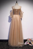 A-line Nude Brown Long Prom Dresses with Sleeves FD2635-prom dresses-Viniodress-Viniodress