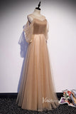 A-line Nude Brown Long Prom Dresses with Sleeves FD2635-prom dresses-Viniodress-Viniodress