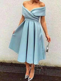 A Line Tea Length Prom Dresses Dusty Blue Wedding Guest Dress SD1205-prom dresses-Viniodress-Viniodress