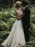 A-line Tulle Lace Country Wedding Dresses Backless Bridal Dress VW1545