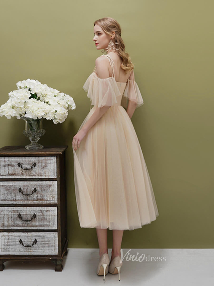A-line Tulle Tea Length Prom Dresses Champagne FD2514-prom dresses-Viniodress-Viniodress