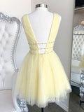 A-line V Neck Yellow Sequin Homecoming Dresses with Sparkles SD1213-homecoming dresses-Viniodress-Viniodress