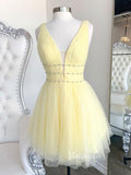 A-line V Neck Yellow Sequin Homecoming Dresses with Sparkles SD1213
