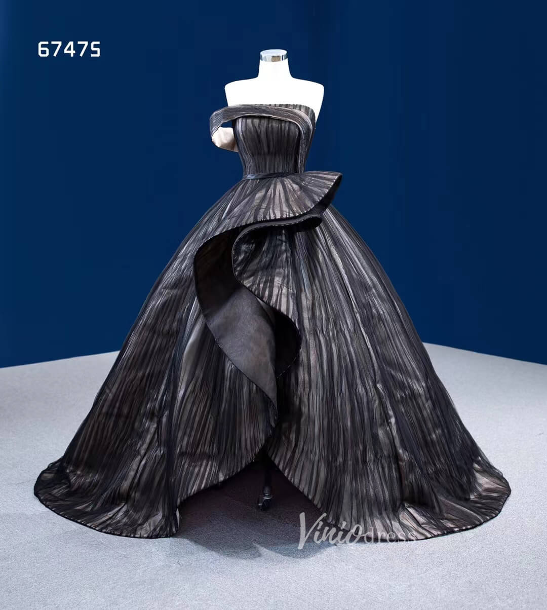 Asymmetric Black Wedding Dress Vintage Pageant Ball Gown One Shoulder 67475-Quinceanera Dresses-Viniodress-Viniodress