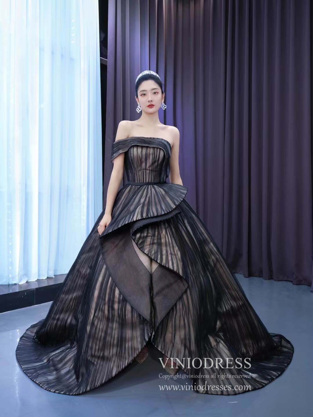 Asymmetric Black Wedding Dress Vintage Pageant Ball Gown One Shoulder 67475-Quinceanera Dresses-Viniodress-Black-Custom Size-Viniodress