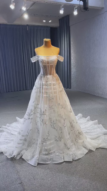 Beaded Floral Wedding Dresses Off the Shoulder 222149