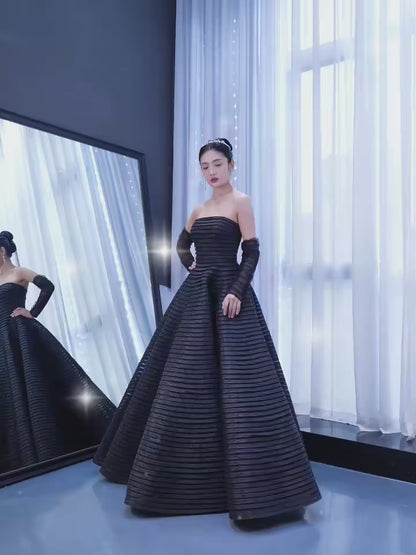 Black Wedding Dress Off the Shoulder Long Sleeve Pageant Gown 222158