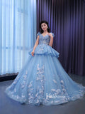 Baby Blue Ball Gown Sweet 16 Dress 3D Flower Quince Dress 67470