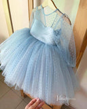 Baby Blue Dotted Tulle Flower Girl Dresses with Bow GL1134
