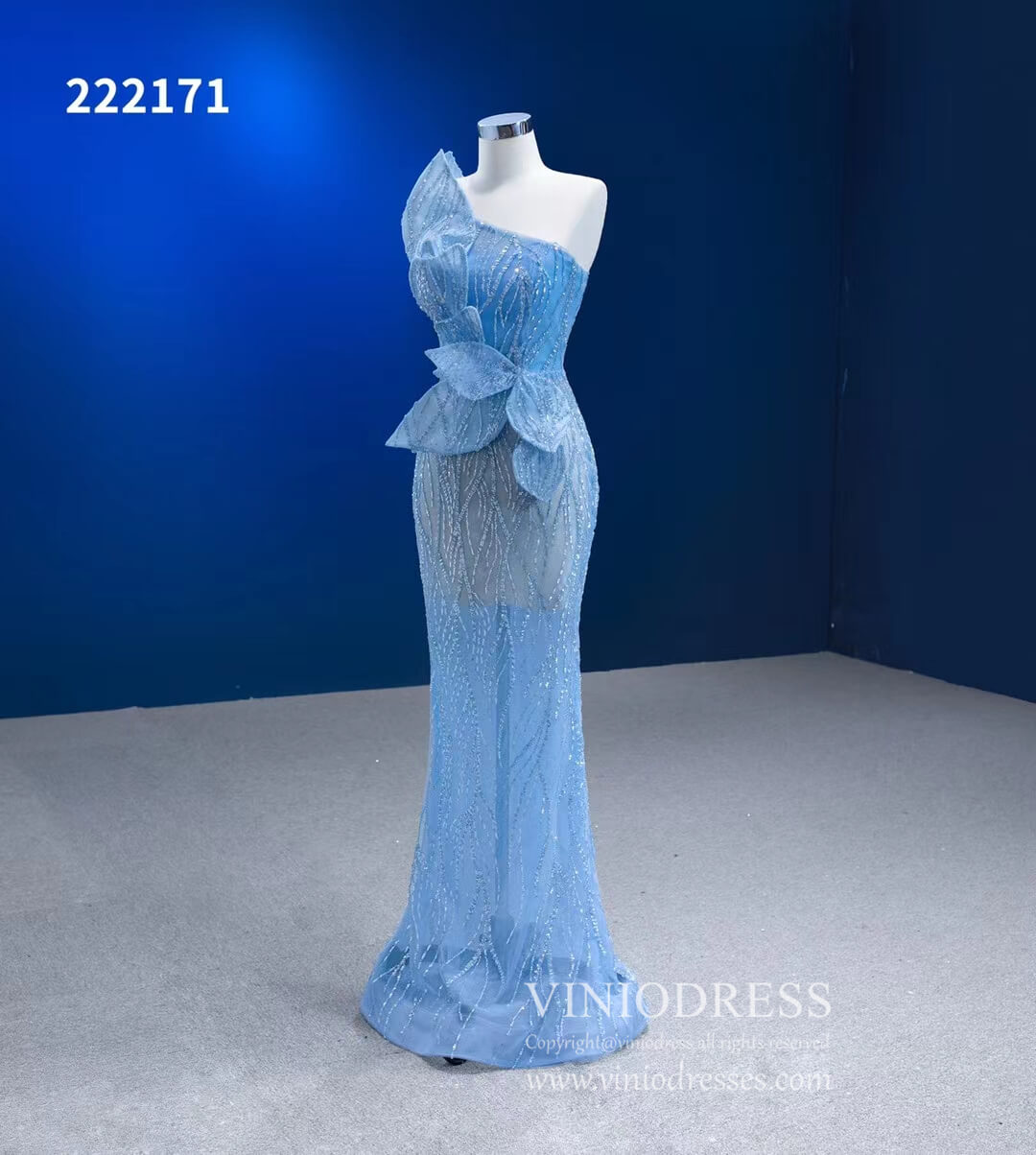 Baby Blue Pageant Dress Beaded Mermaid Formal Evening Gowns 222171-prom dresses-Viniodress-Viniodress
