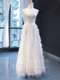 Beaded A-line Feather Wedding Dresses Low Back Corset Bridal Dress VW1425-wedding dresses-Viniodress-Viniodress