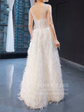 Beaded A-line Feather Wedding Dresses Low Back Corset Bridal Dress VW1425-wedding dresses-Viniodress-Viniodress