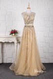 Beaded A-line Gold Prom Dress Feather Formal Evening Dress FD2672-prom dresses-Viniodress-Viniodress