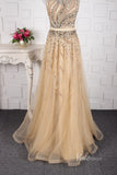 Beaded A-line Gold Prom Dress Feather Formal Evening Dress FD2672-prom dresses-Viniodress-Viniodress