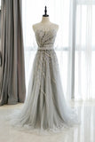 Beaded A-line Gold Prom Dress Feather Formal Evening Dress FD2672-prom dresses-Viniodress-Grey-US 2-Viniodress