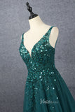 Beaded A-line Green Prom Dresses V-neck Evening Dress Spaghetti Strap 20064-prom dresses-Viniodress-Viniodress